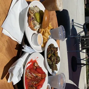 Grilled Chicken Sandwich + Brussels Sprouts + Strawberry French Toast + 2 Waters + 2 Iced Lattes