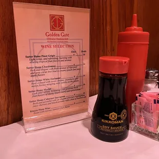 a menu and condiments