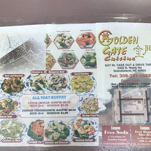 the menu of the restaurant