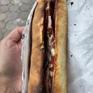 Pizza Sandwich with Pepperoni, Salami, Ham and Cheese