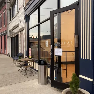 the entrance to a store