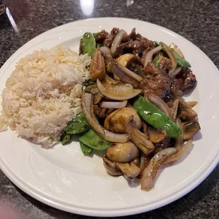Mongolian beef added snow peas