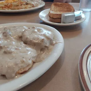 a plate of biscuits and gravy