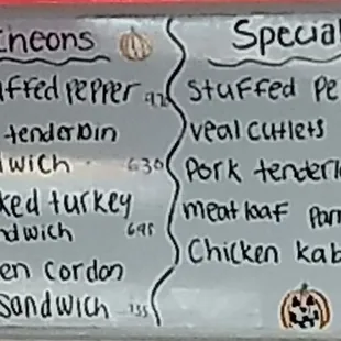 Daily Specials on the board over the counter.