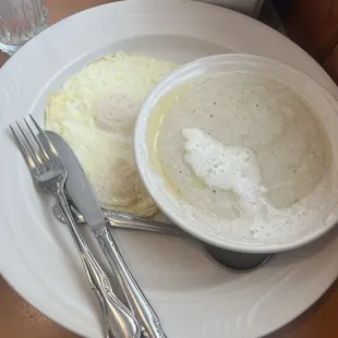 Grits extra butter with eggs over easy