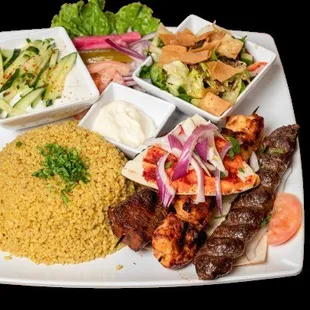 MIX GRILL PLATE WITH BULUGUR LEBNEH AND HUMMUS