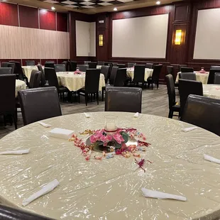 tables and chairs set for a banquet