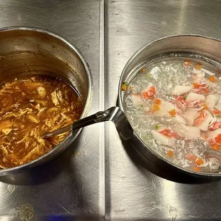 Hot &amp; Sour (left) &amp; Seafood (right) Soups; IG: @katzlundell
