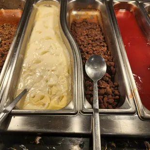 Dried beans and probably 3 days old mashed potatoes.