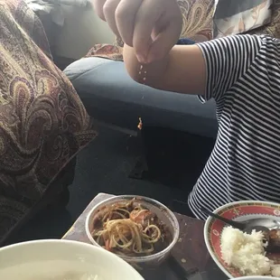 a woman eating a meal