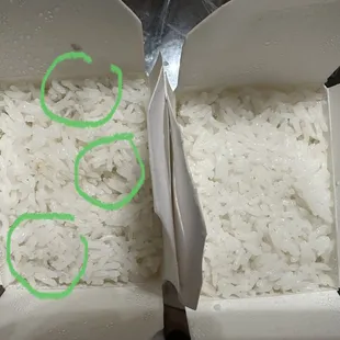 Moldy rice on the left. Better rice on the right.