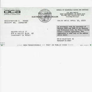 Our License to Provide Computer Repair Services in California