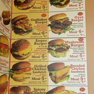 menu, burgers