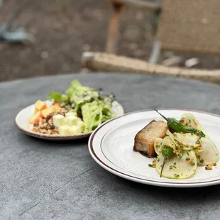 Apple, Fennel, and Walnut Salad with Preserved Meyer Lemon Vinaigrette

Roasted Pork Belly with Shishito, Apple, and Hazelnuts