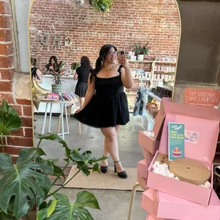 Store interior with a selfie mirror