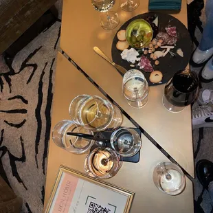 a glass of wine and a plate of food