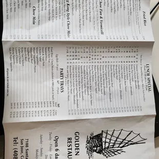 the menu for the restaurant