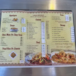 Menu as of April 2024