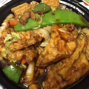 Homestyle tofu, i like that it isn&apos;t the soft tofu but the dish was a little sour