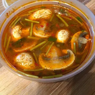 Supposedly their version of Tom yum soup. Bewarned, it tastes like oil, water, hot spice