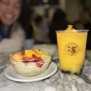 Sweet Tofu with Mixed Fruit and sago with mango