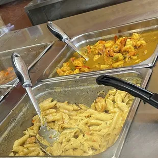 Rasta pasta and curry shrimp