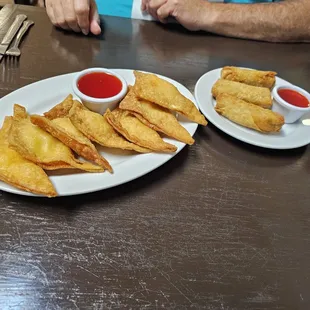 Crispy crab rangoon and egg rolls