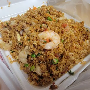 Combination fried rice.... we ate most of the shrimp there was more but we ate them. Lol