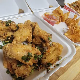 S&amp;P Chicken Wings and Cream Cheese Wantons