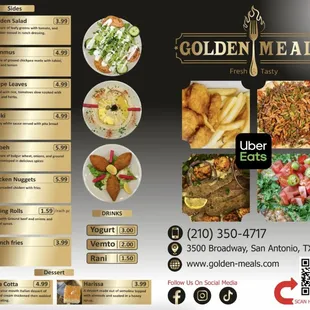 the menu for the golden meals