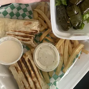 Chicken Shawarma Sandwich and Grape Leaves