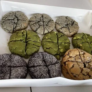 Black sesame, matcha, ube and sea salt chocolate chip