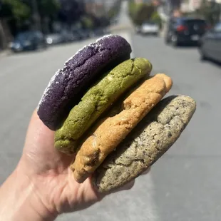 Ube, Matcha White Chocolate, Sea Salt Chocolate Chip &amp; Black Sesame Cookies!