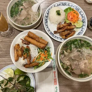 #1 Pho - House Special Beef Combo; #24 - Charbroiled Chicken Serve with Rice; #44 Bun - Charbroiled Chicken, Egg Roll Serve with Rice
