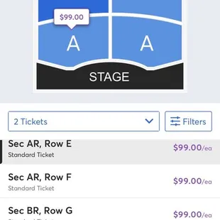 A section ticket prices without fees (Ticketmaster).