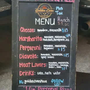 a menu on a chalk board