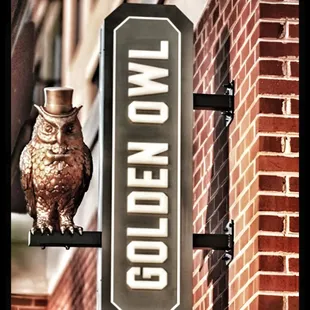 an owl perched on a sign