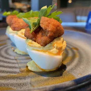 Awesome deviled eggs with fried chicken