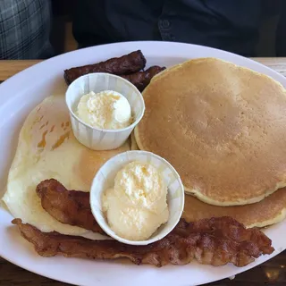 Two Pancakes, Eggs, Bacon, Sausage