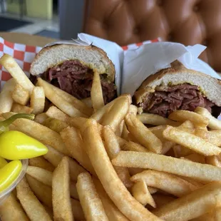 a plate of fries and a sandwich