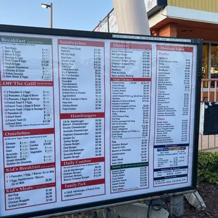 Menu as of April 2024