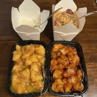 Orange chicken, General Tsao's chicken, pork fried rice.