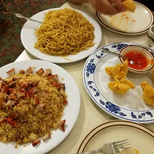 We said we wanted our small sides to be upgraded to "big sides",  little did we know!! (Pork fried rice &amp; egg noodles!)