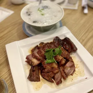 Char sui and Z4 Pork and Cured Egg Congee