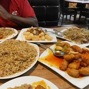 Chicken Chow Mein, walnut shrimp, Sweet And Sour Chicken and chicken fried rice