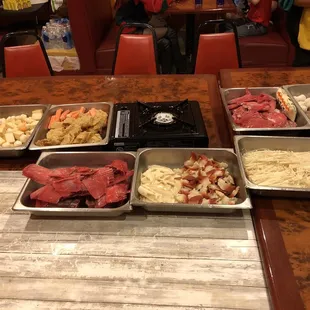 a variety of food items on a table