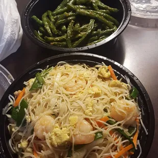 Sauteed green beans and Singapore noodles