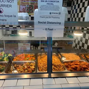 a buffet with a variety of food items