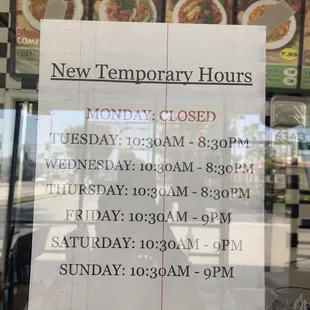 New temporary hours due to COVID-19