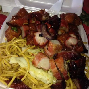 Orange chicken, BBQ pork